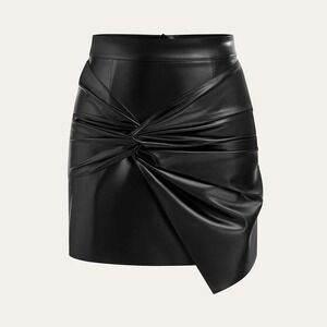Commense Black Faux Leather Twist Mini Skirt‎ Small